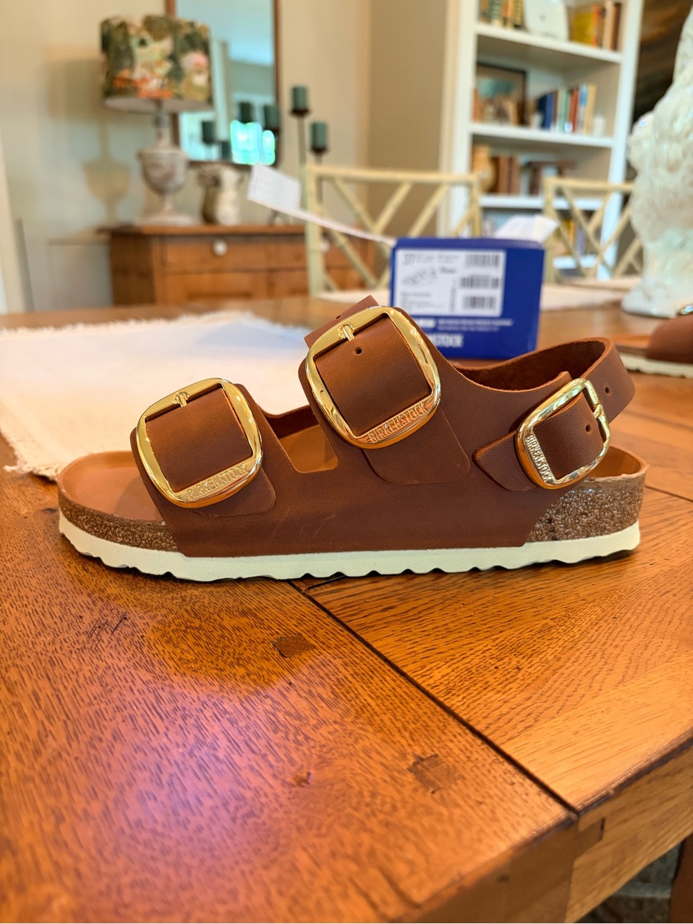 NWT BIRKENSTOCK MILANO LEATHER BIG BUCKLES SIZE US 6/6.5 EU 37 COLOR COGNAC - Picture 10 of 12